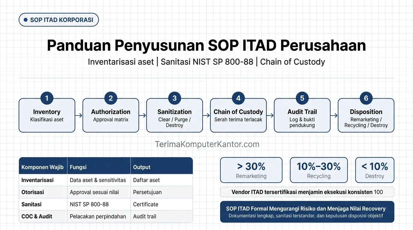 Diagram alur SOP IT Asset Disposition dari inventarisasi hingga disposisi akhir