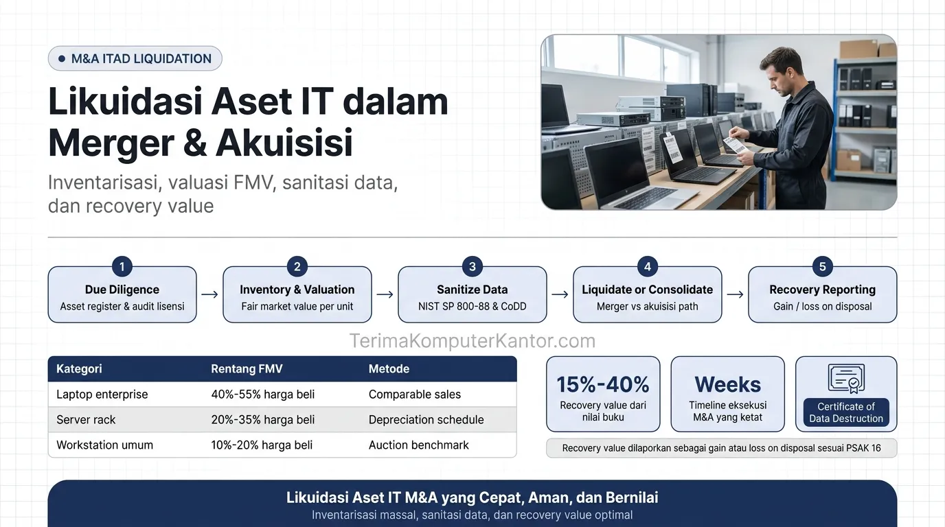 alur likuidasi aset IT dalam proses merger dan akuisisi dari due diligence hingga disposal
